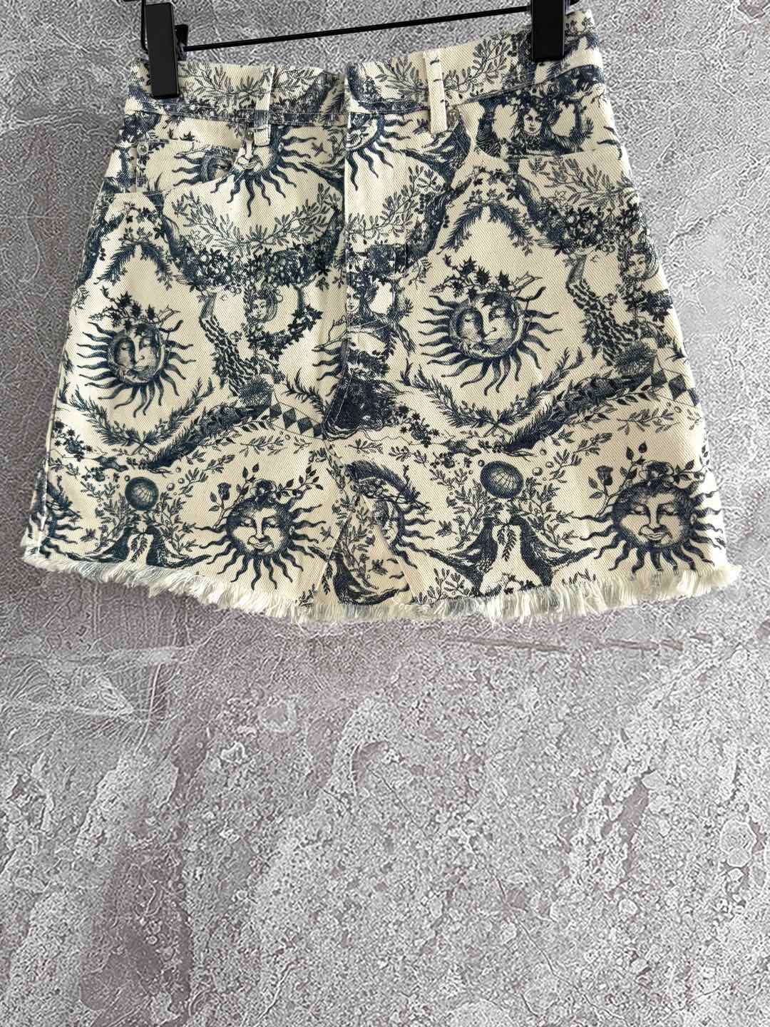 CD Sun God Skirt Beige Blue Cotton