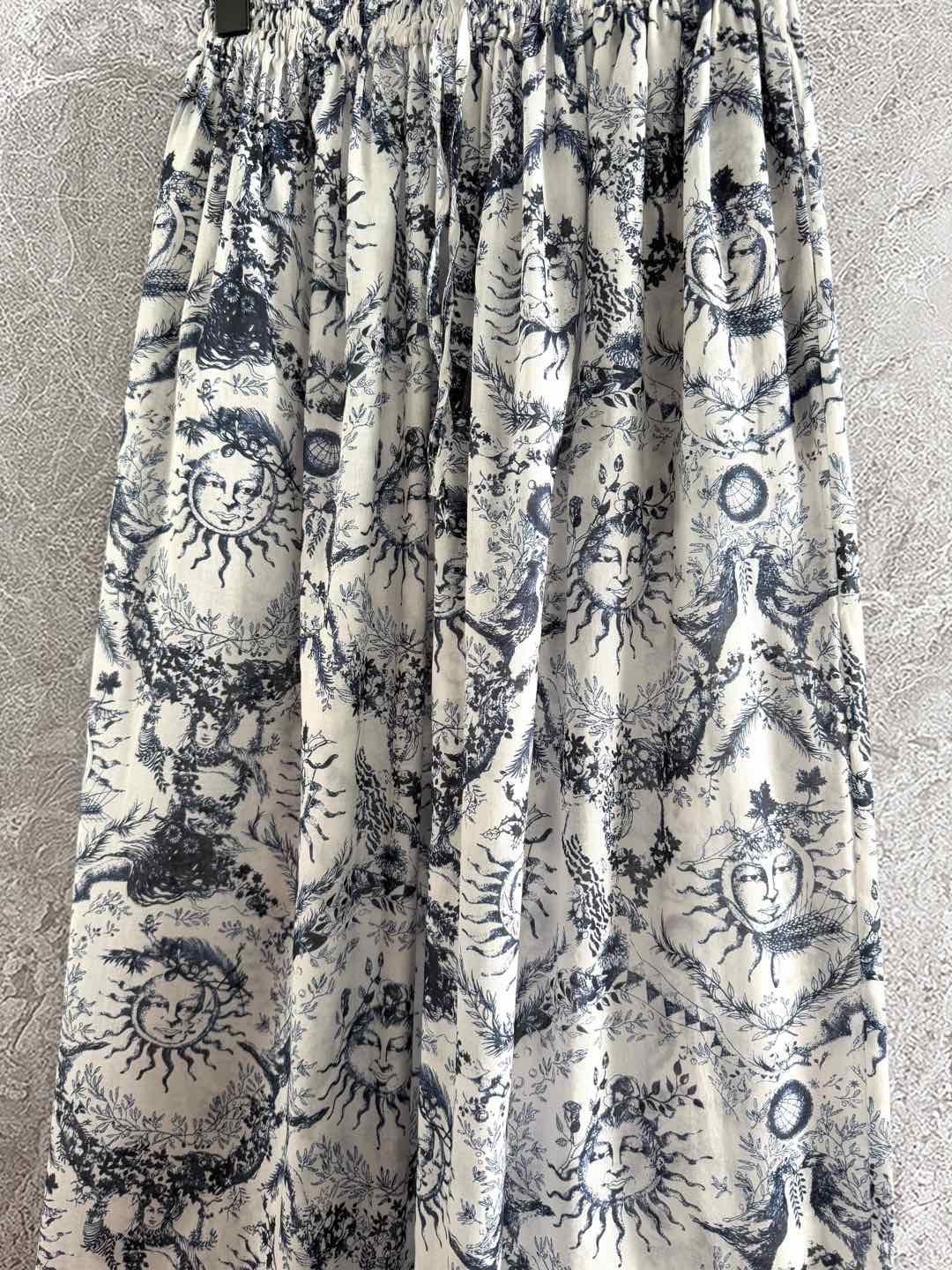 CD Sun God Printed Wide Leg Pants Beige Blue Cotton