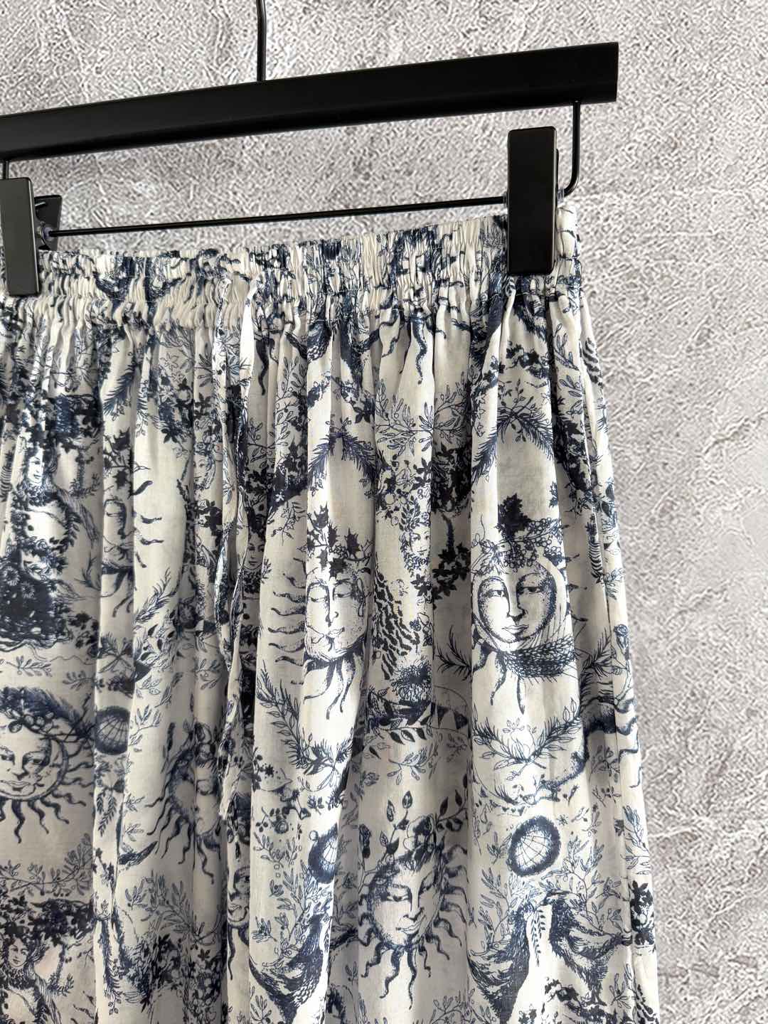 CD Sun God Printed Wide Leg Pants Beige Blue Cotton