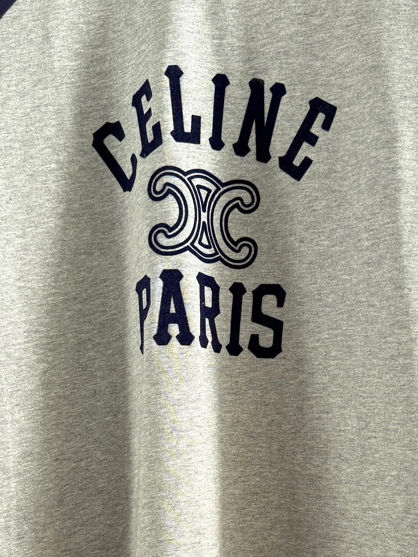 Celine 25 Flocked T-shirt Gray mix Navy Blue Cotton