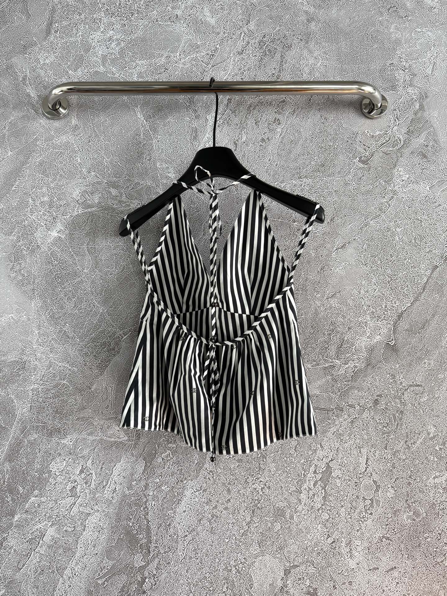 CC Striped Halter Top Black White Cotton