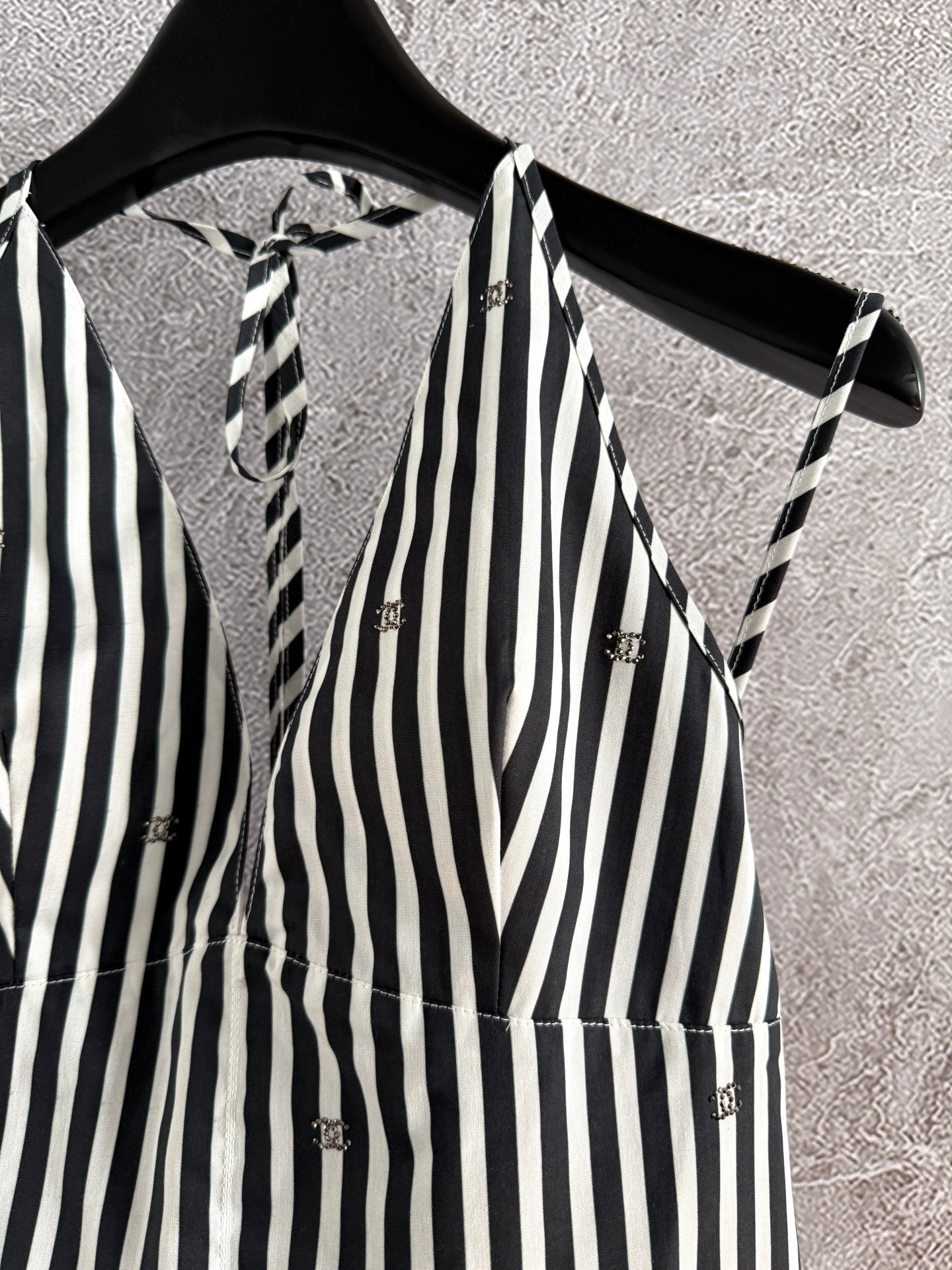 CC Striped Halter Top Black White Cotton