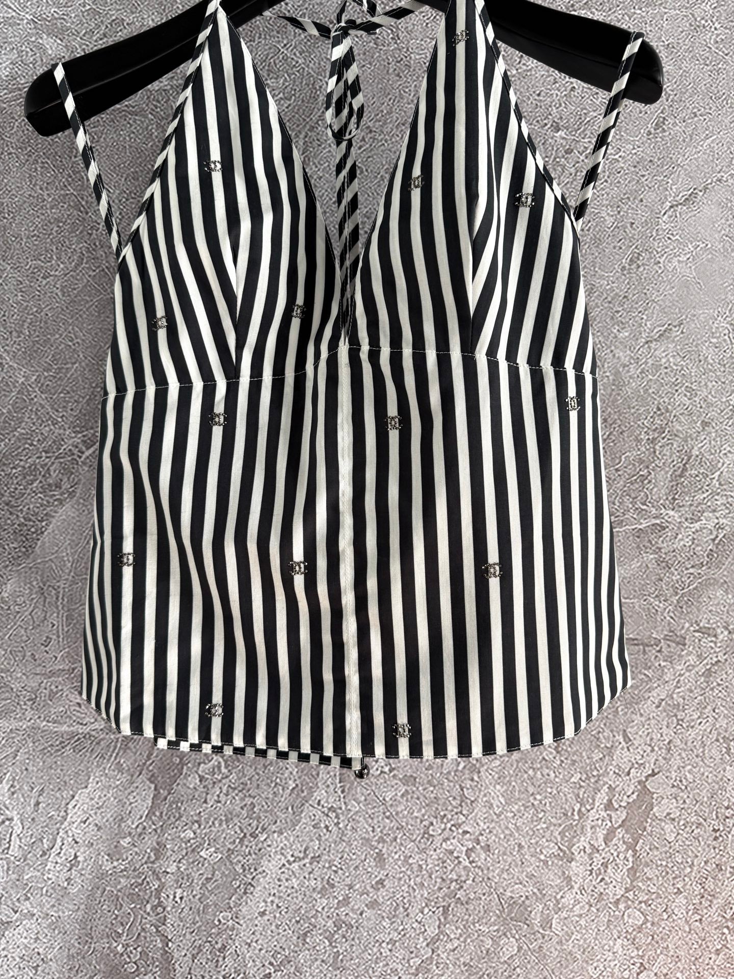 CC Striped Halter Top Black White Cotton