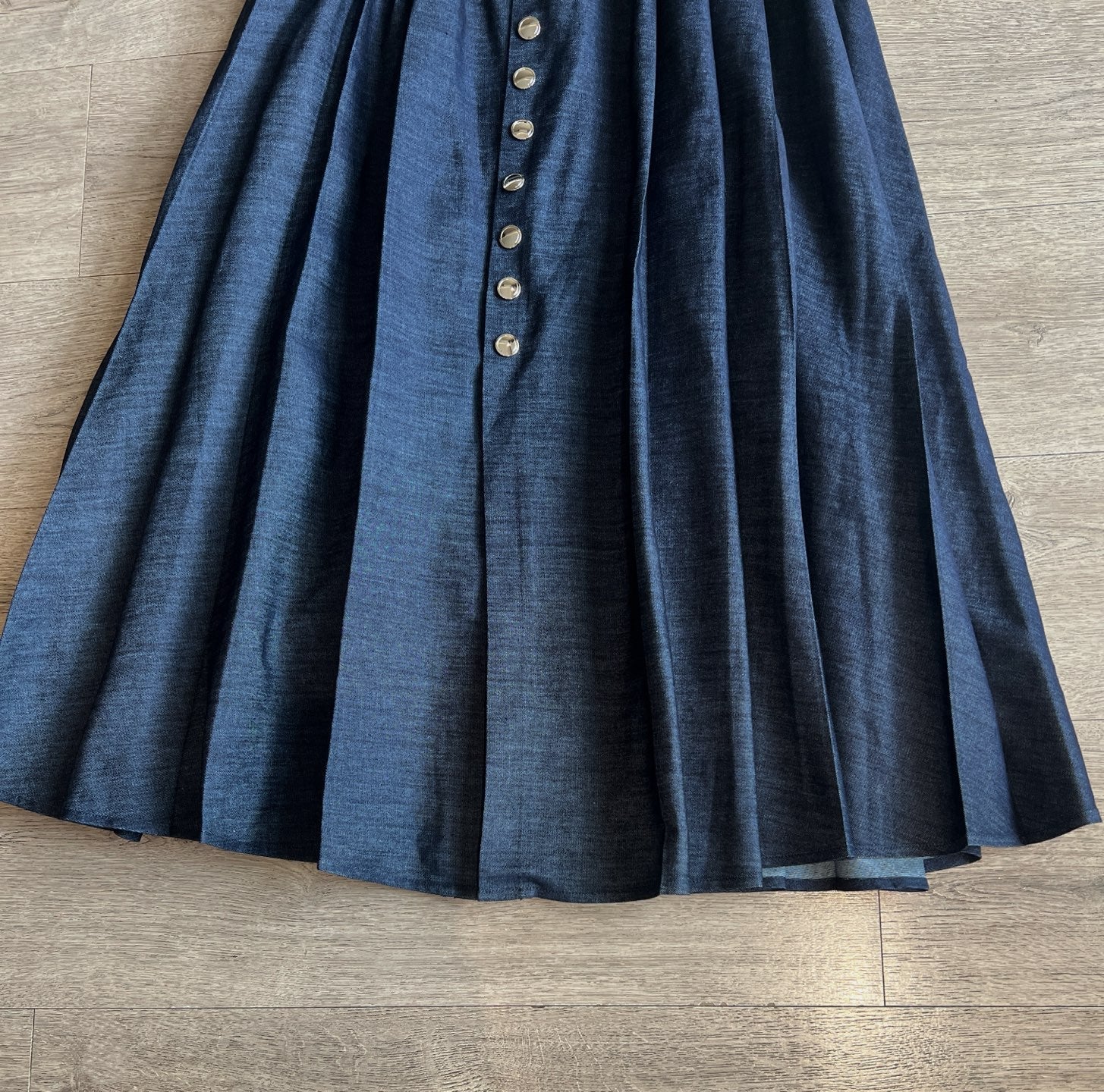 CD Single-breasted Long Umbrella Skirt Blue Cotton
