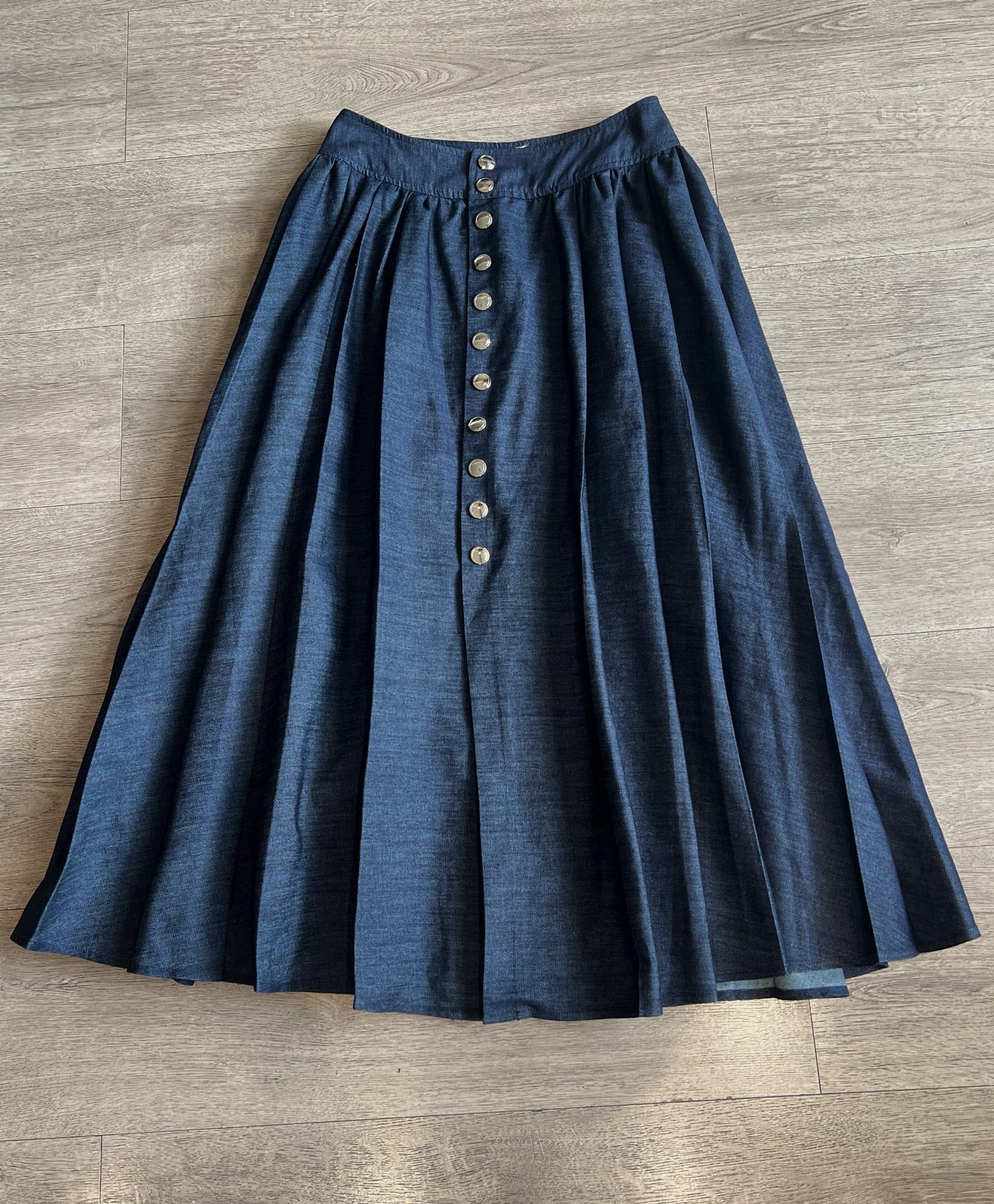 CD Single-breasted Long Umbrella Skirt Blue Cotton