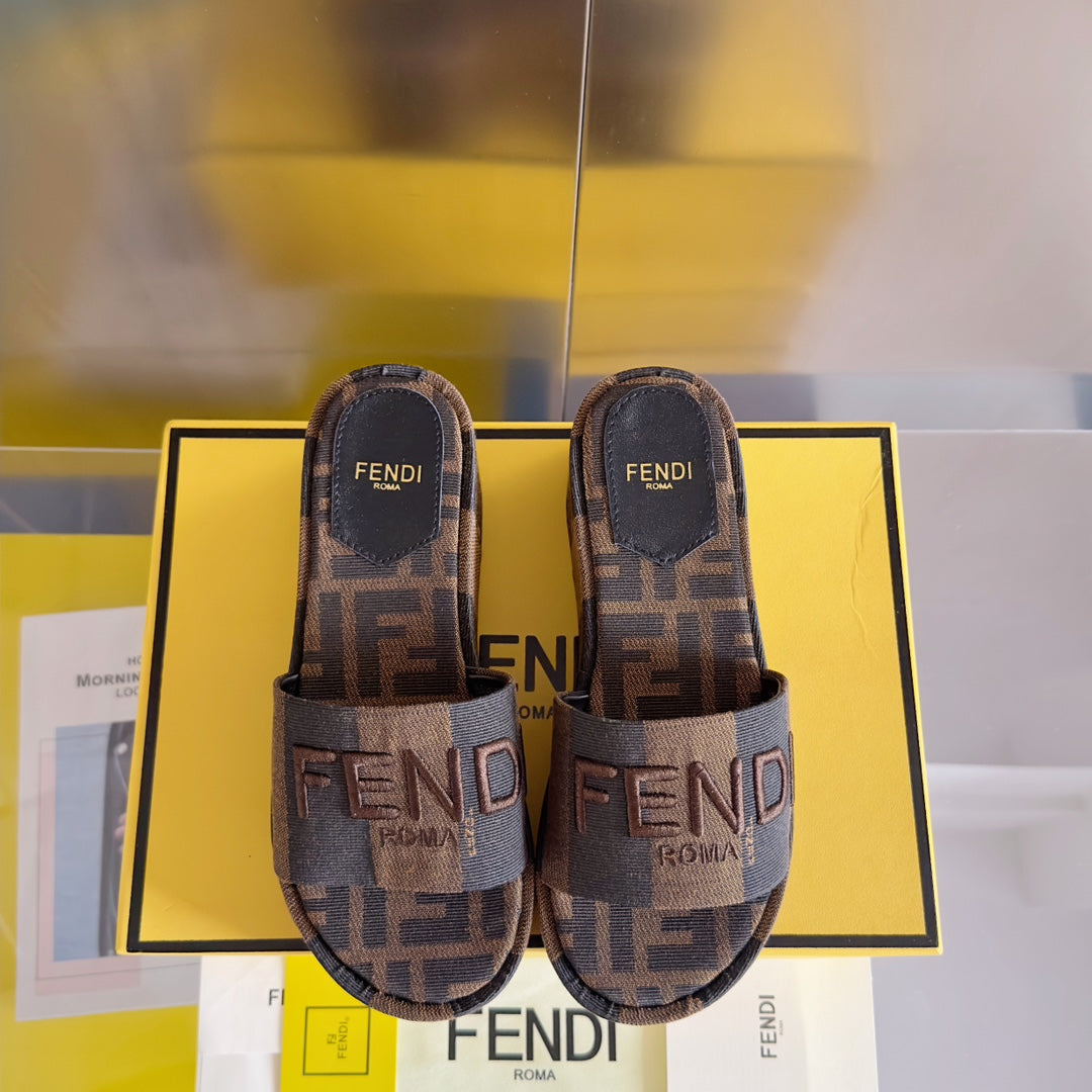 FF Sunshine 65 Black Brown Canvas Flatform Slide