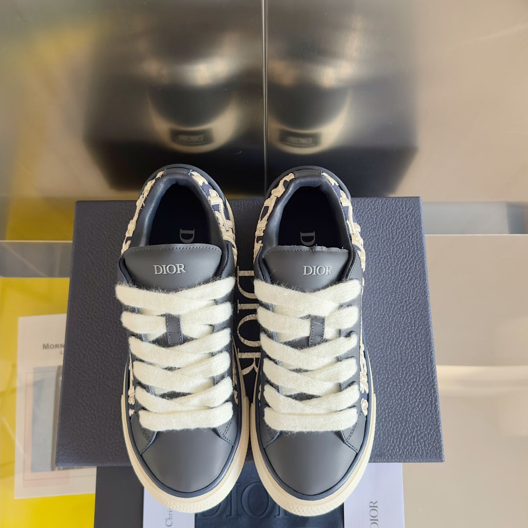 CD B33 Sneaker - Limited And Numbered Edition 40mm Charcoal Blue Oblique Jacquard And Cowhide