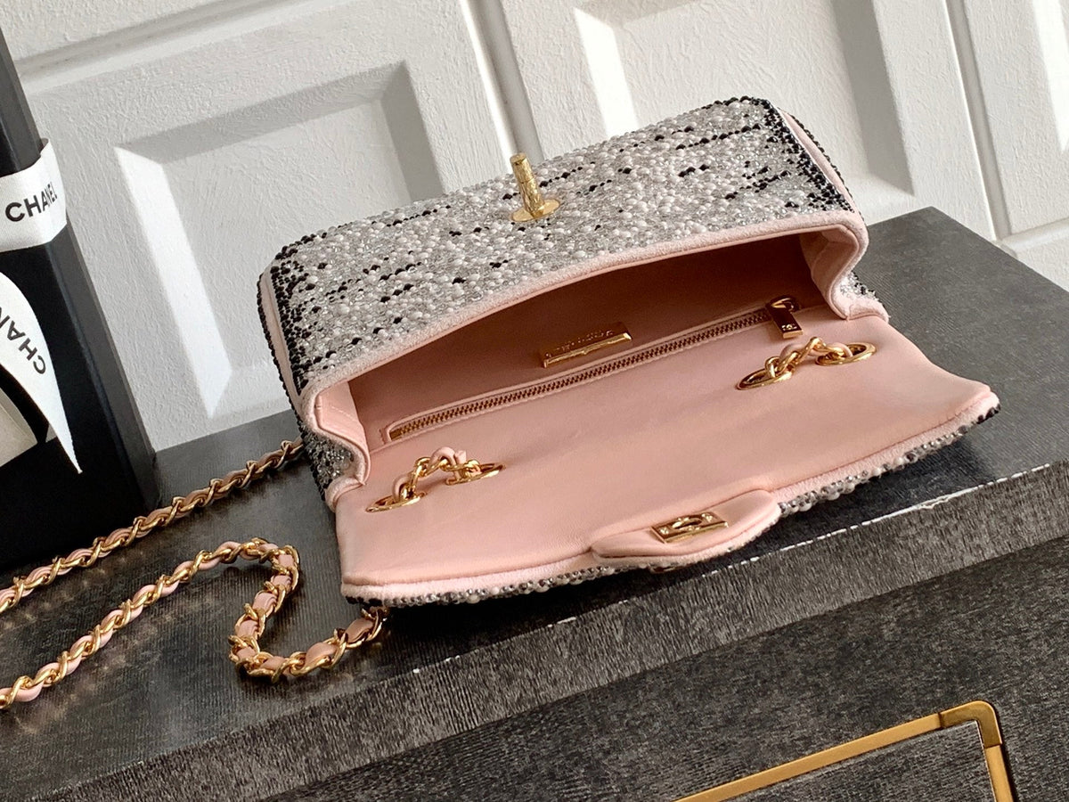 Chanel 2026 Flap Bag 20cm Pink Black Sequin Leather 348826