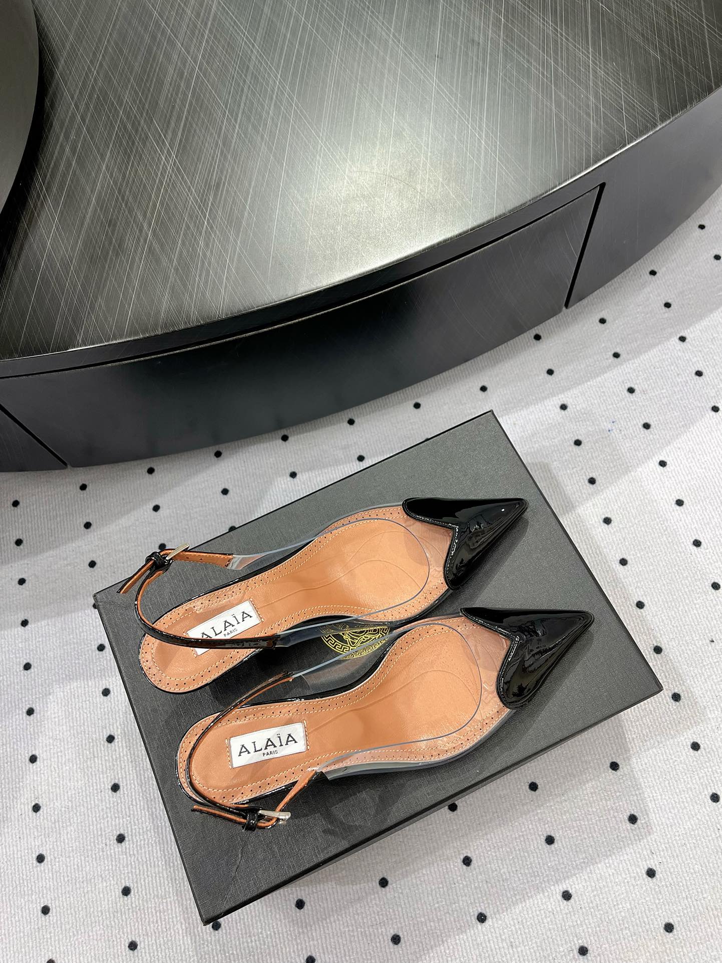 Alaila Le CÅ“ur Slingbacks 60mm In Black Glossy Lambskin 954833