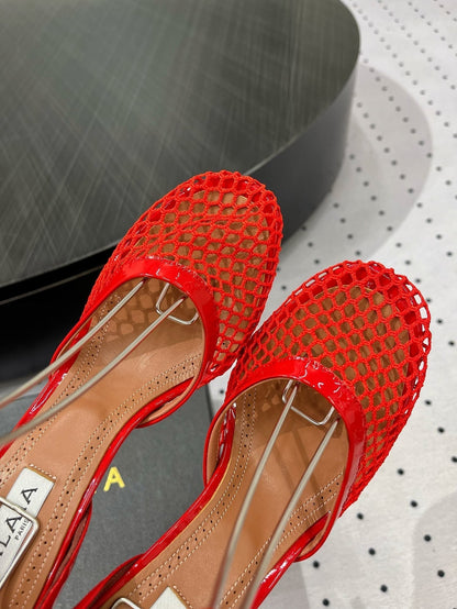 Alaila High Fishnet Pumps 90mm In Red Mesh Fabric  954854