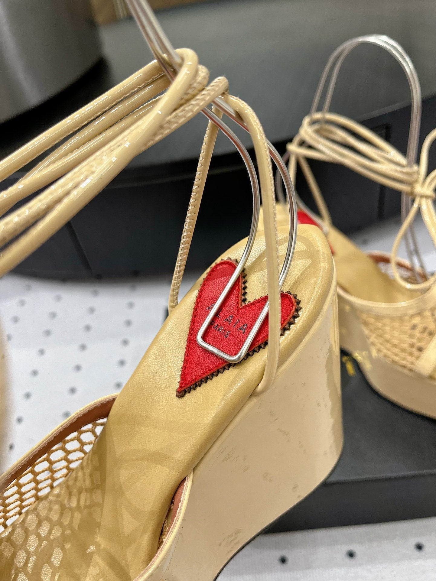 Alaila High Sandal 115mm In Light Yellow Mesh Fabric  954860