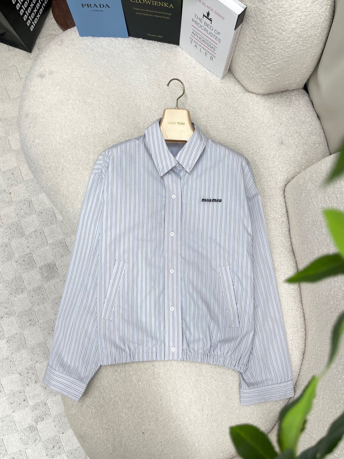 Miumiu 2026 Striped Blouson Jacket Blue-grey Cotton