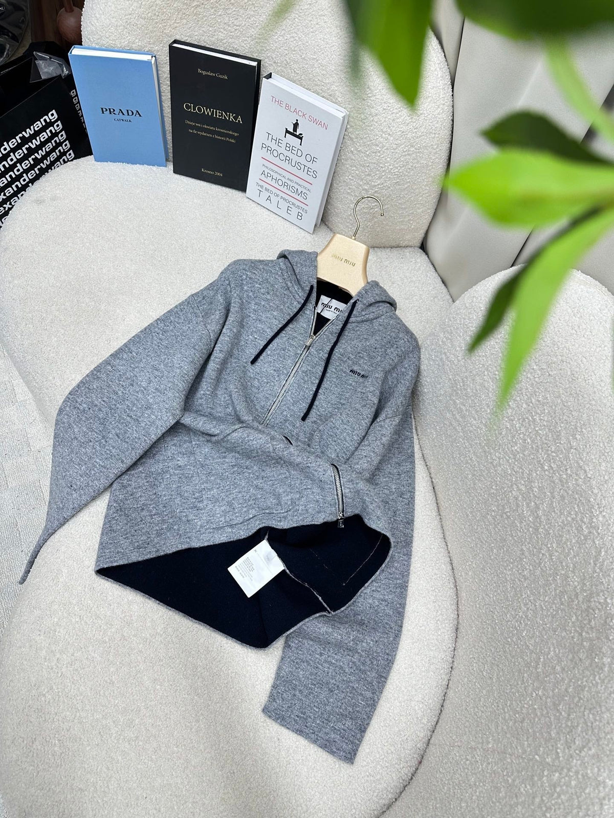 Miumiu 2026 Hooded Knit Cardigan Grey Cashmere