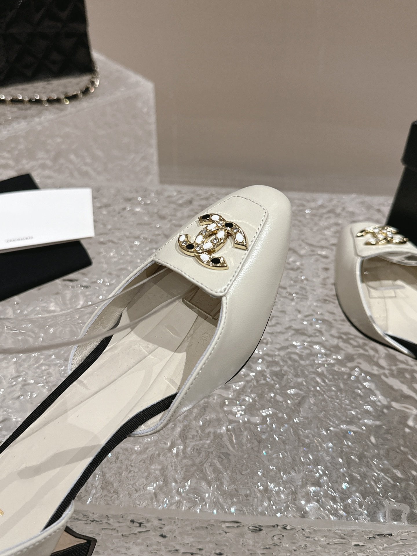 slingbacks 60 white black lambskin cc logo