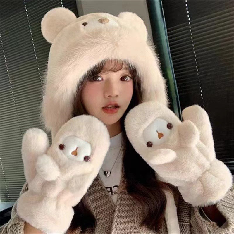 THREE-PIECE SET IN BEIGE FLEECE AND WOOL 433196