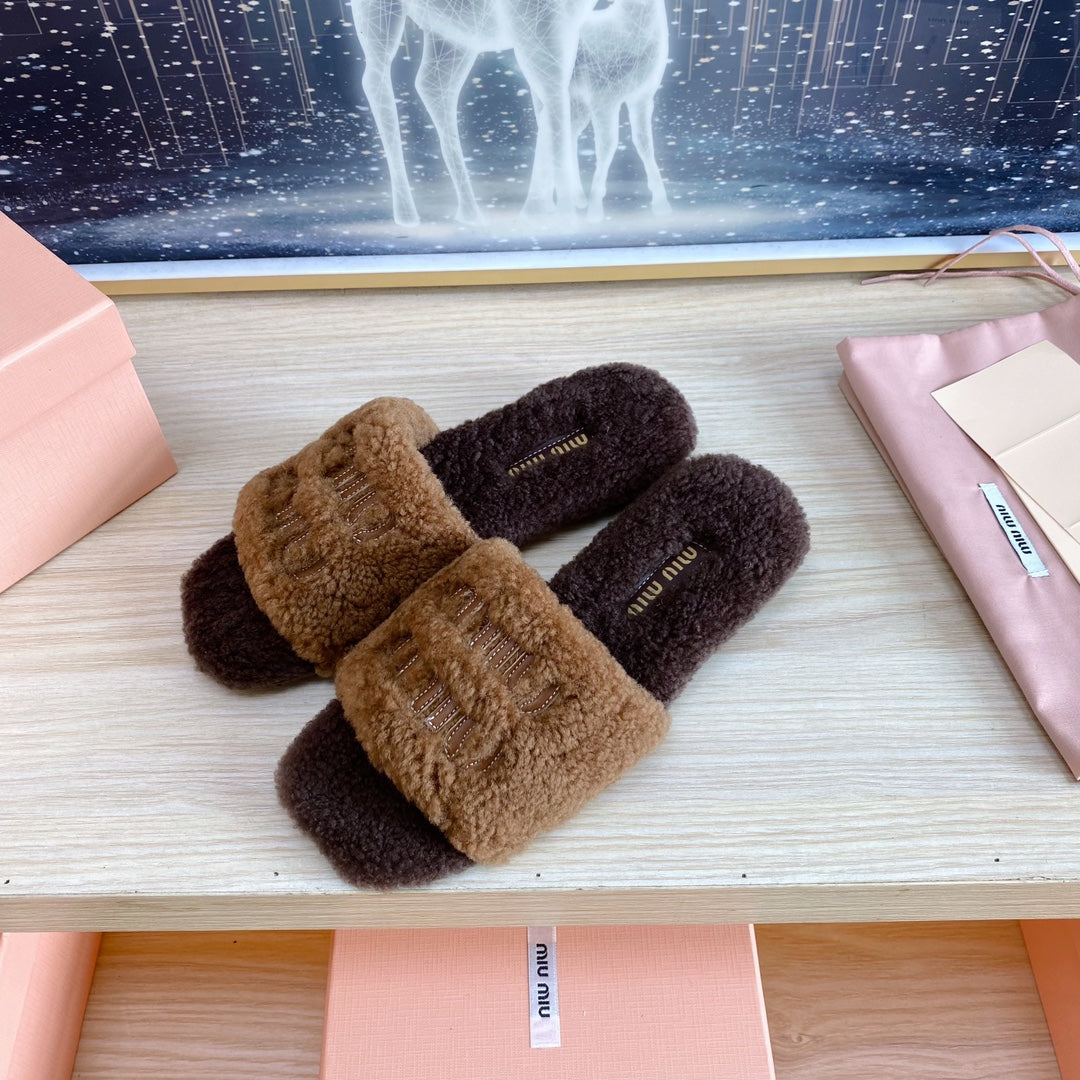 Miu Slippers Dark Brown Wool