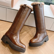 Miu Miu 2026 Shearling-Lined Knee-High Boots Brown Cowhide 994238
