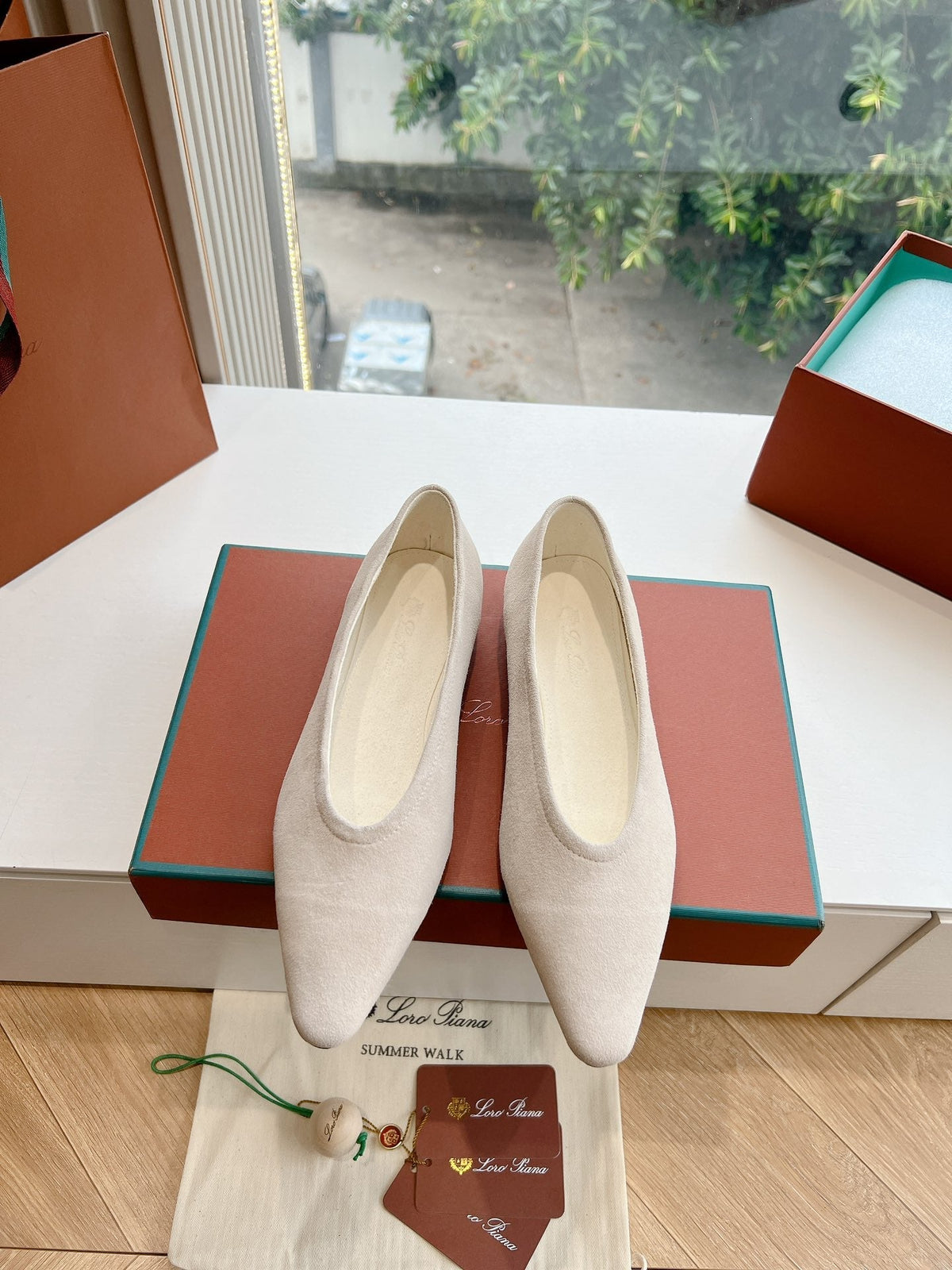 rebecca ballerina flat off-white suede