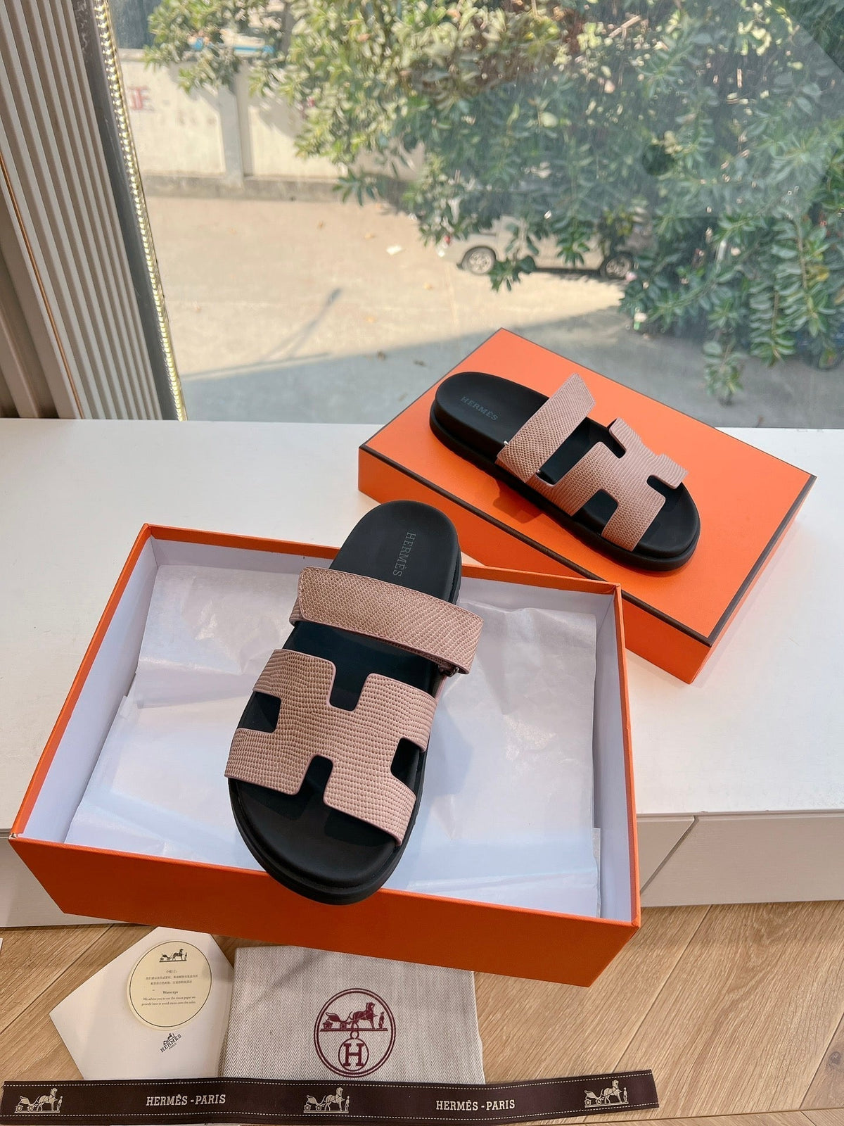 HM Chypre Sandal Puce Pink Grained Calfskin 202795