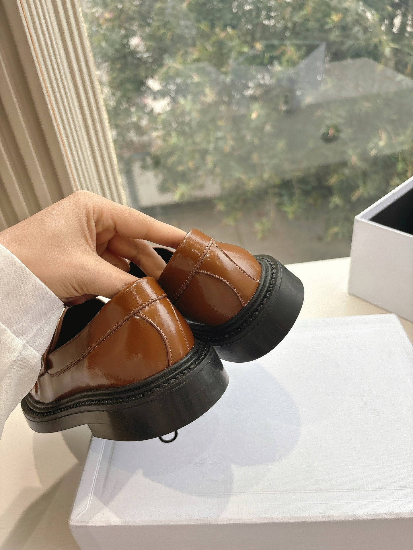 CELINE Buckle Triomphe Loafers Golden Leather 285955