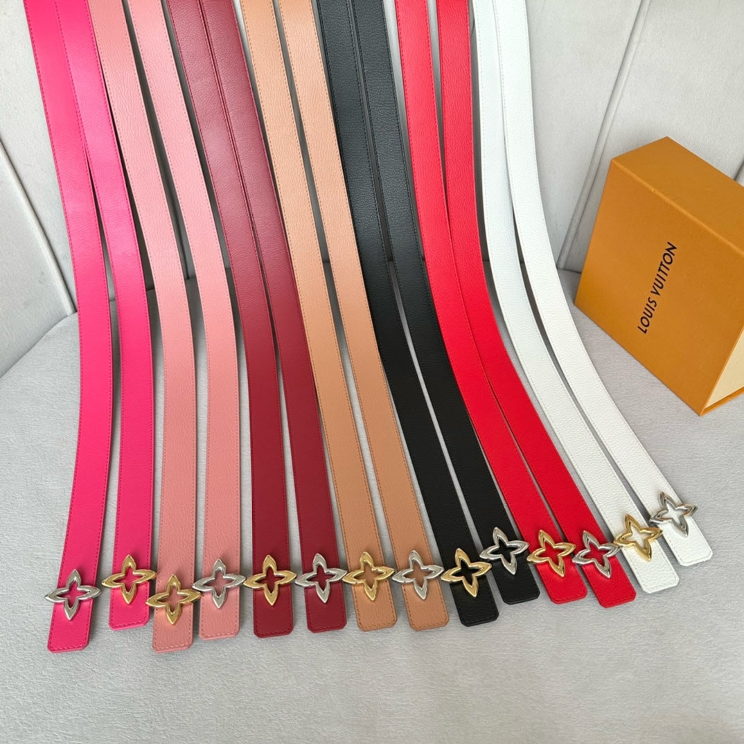 LV  MINI FLOWERGRAM 30MM REVERSIBLE BELT IN BLACK CALFSKIN SILVER HARDWARE