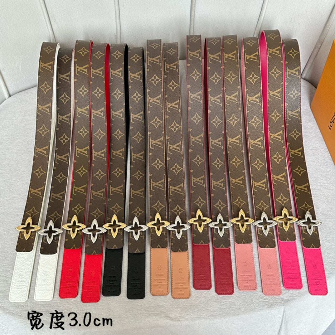 LV  MINI FLOWERGRAM 30MM REVERSIBLE BELT IN BLUSH PINK CALFSKIN SILVER HARDWARE