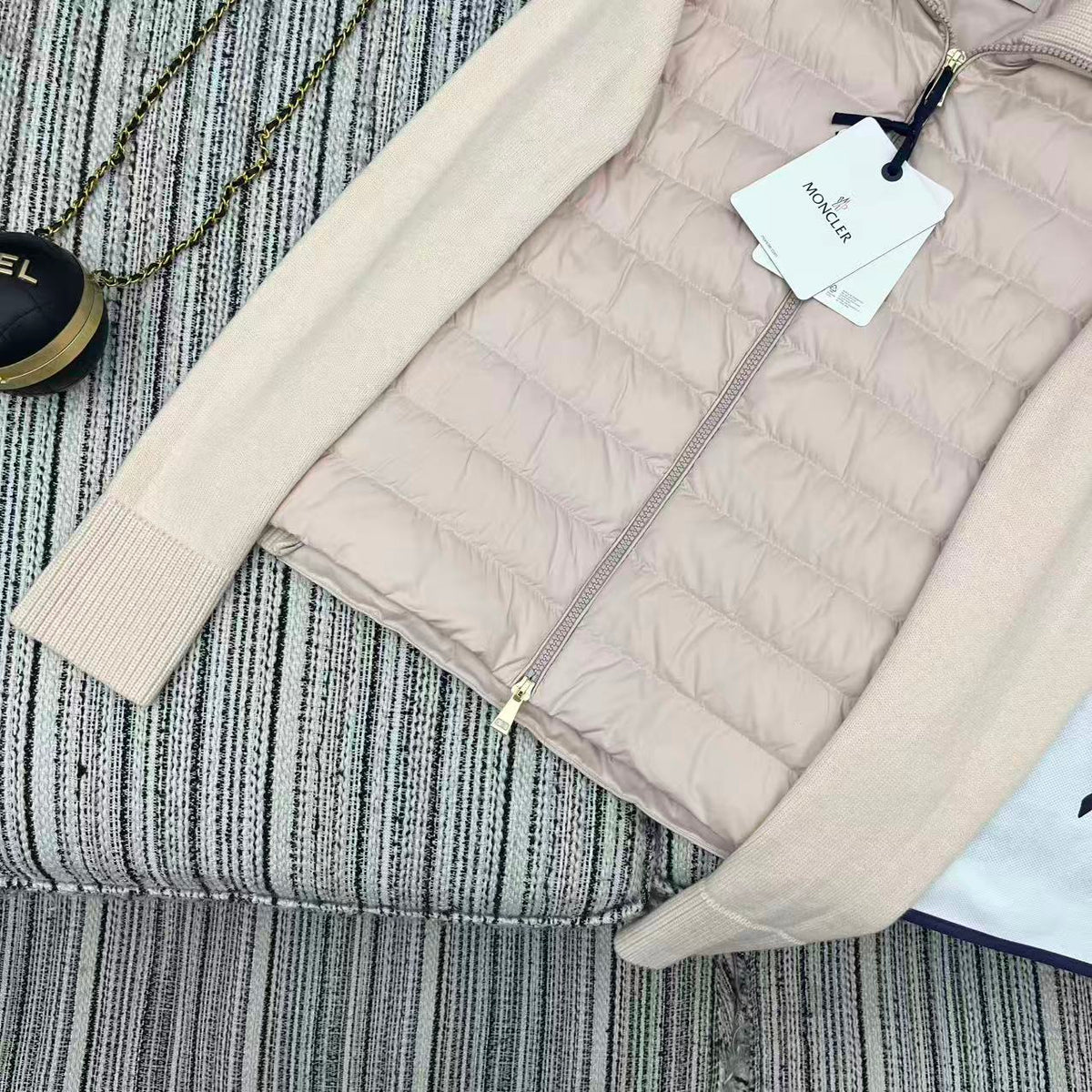 MC 2025 Quilted Knit-panel Puffer Jacket Nude Pink Polyester Wool 528746