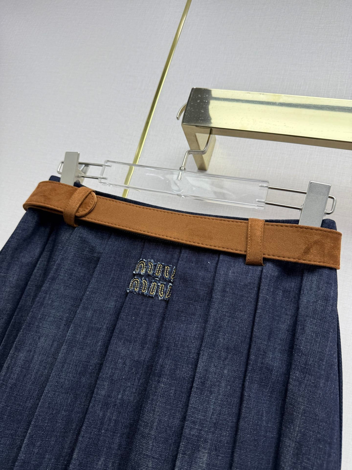 Miumiu 2026 Retro Denim Pleated Skirt Blue Cotton 351555