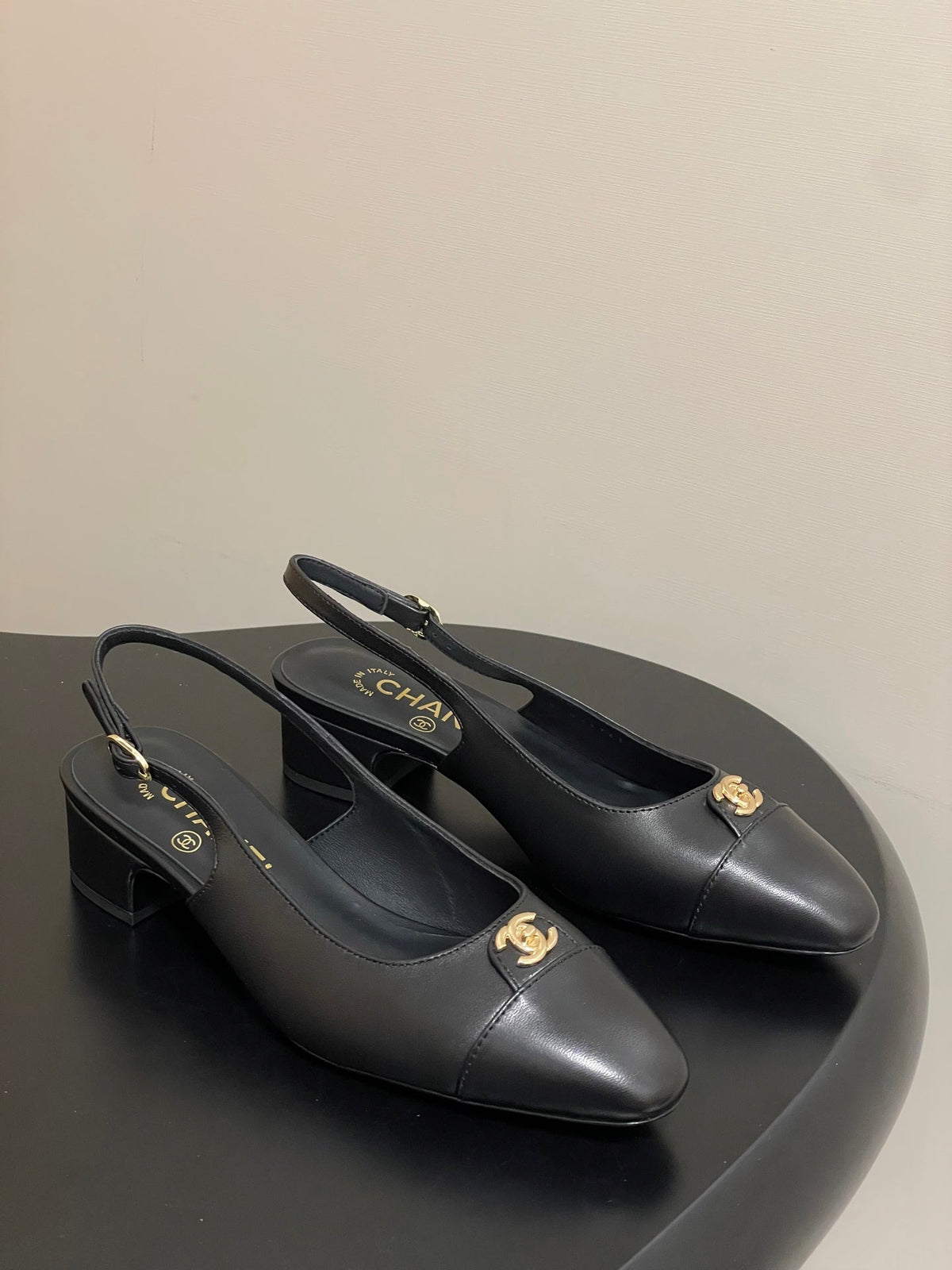 Chanel 25 Slingback 30mm Black Lambskin 473215