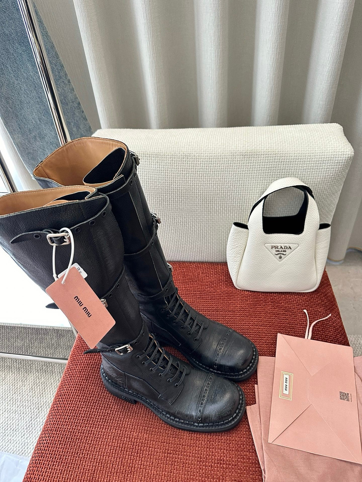MiuMiu 25 motorcycle boots black cowhide 521966