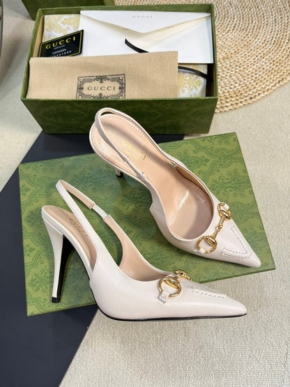 GC Horsebit Slingback Pump 100mm White Sheepskin 294568