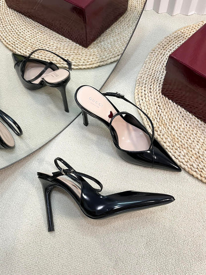 GC 100mm Heeled Slingbacks Black Sheepskin 294608