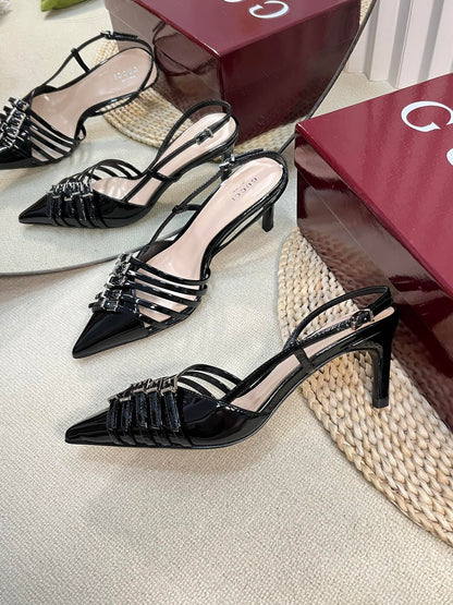 GC Regent Buckles Slingback Black Leather 294605