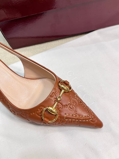 GC Horsebit Slingback Pump 50mm Brown Embossed  Sheepskin 294574