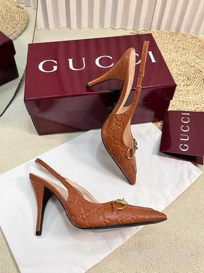 GC Horsebit Slingback Pump 100mm Brown Embossed  Sheepskin 294578