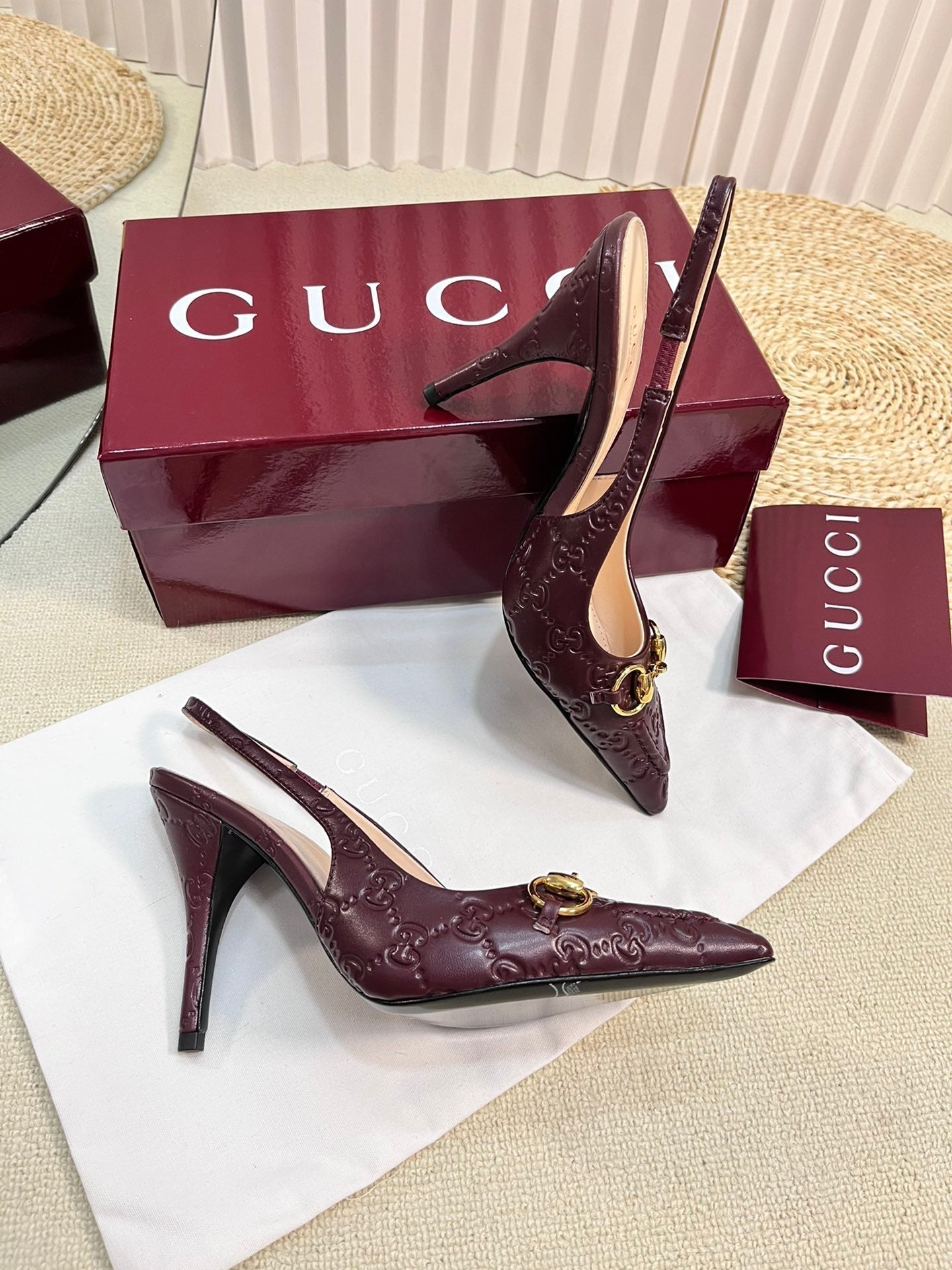 GC Horsebit Slingback Pump 100mm Rosso Ancora red  Embossed Sheepskin 294579