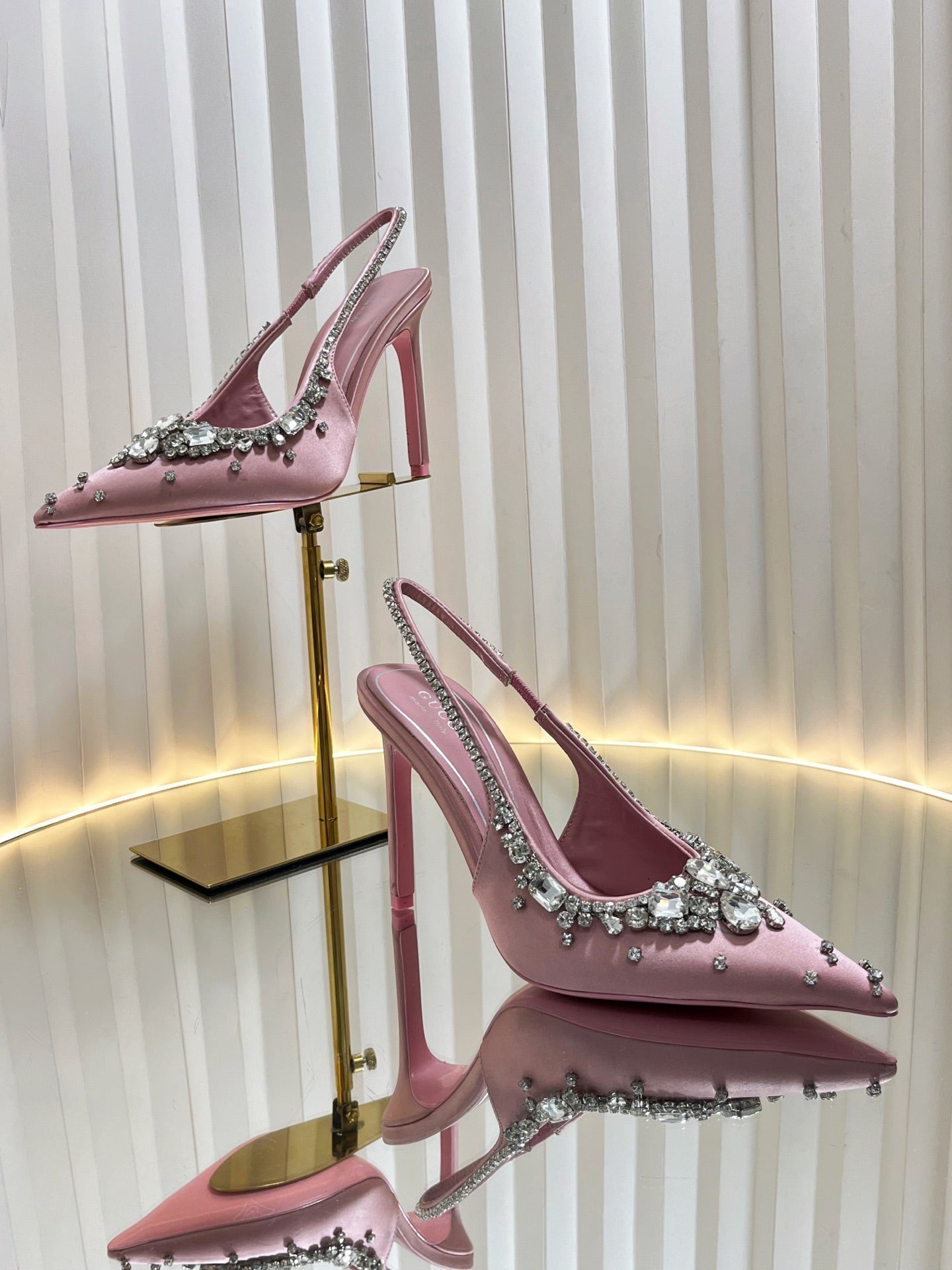 GC 2025 Crystal Embellished High Heels Slingbacks Pink Silk Sheepskin 294524