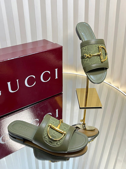 GC 25 Horsebit GG Sandals Dark Green Canvas 294675