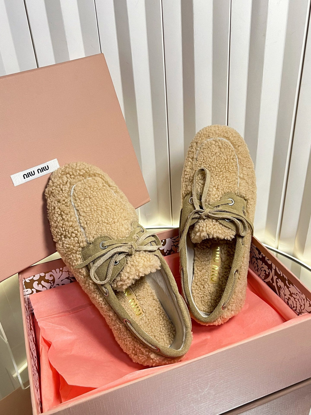 Miumiu 25 Loafer Beige Wool 548415