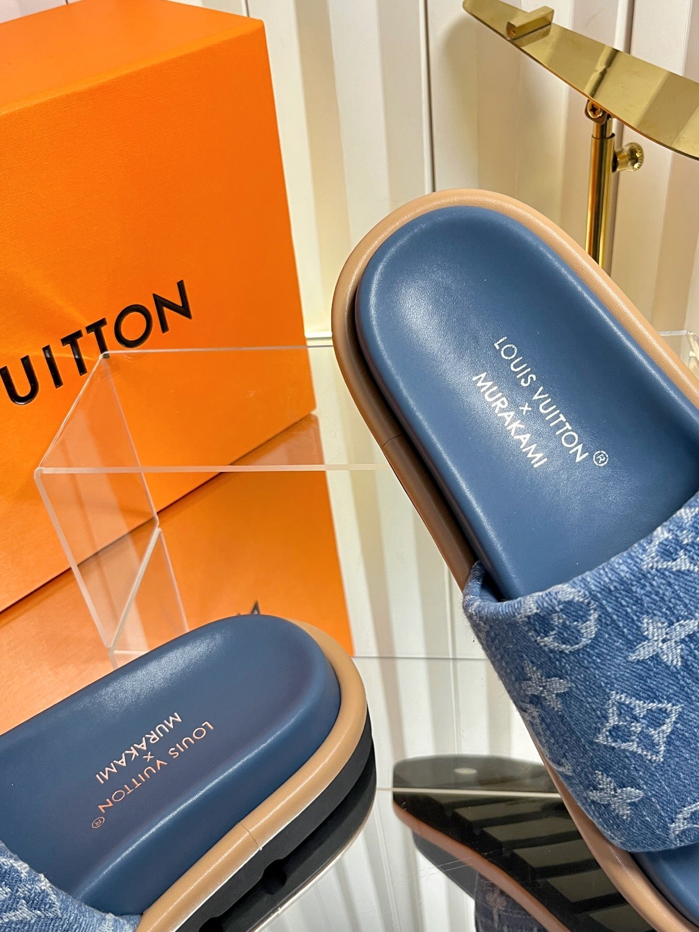 LV 26s Slippers Blue Denim Sheepskin 616357