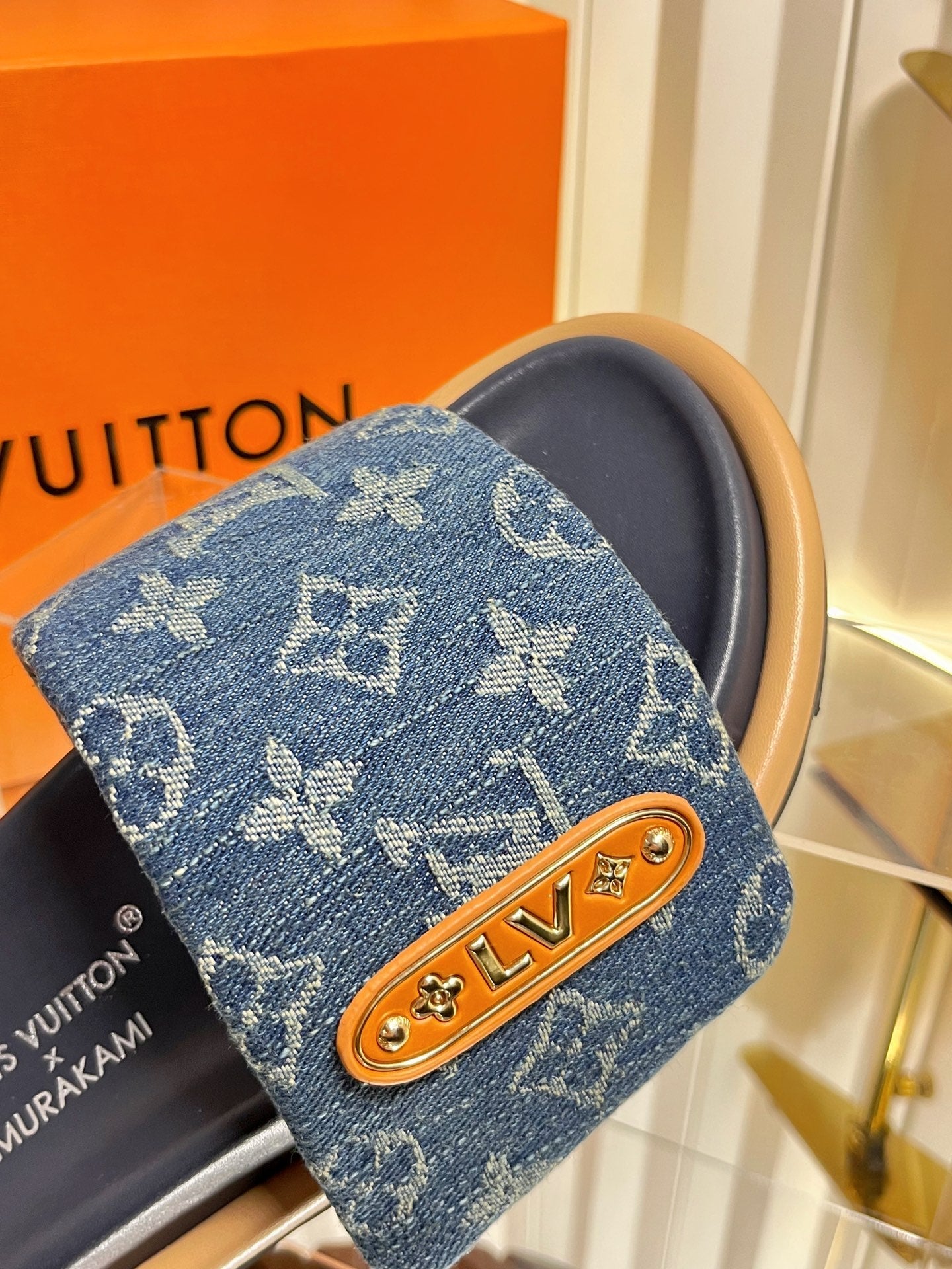 LV 26s Slippers Dark Blue Denim Sheepskin 616358