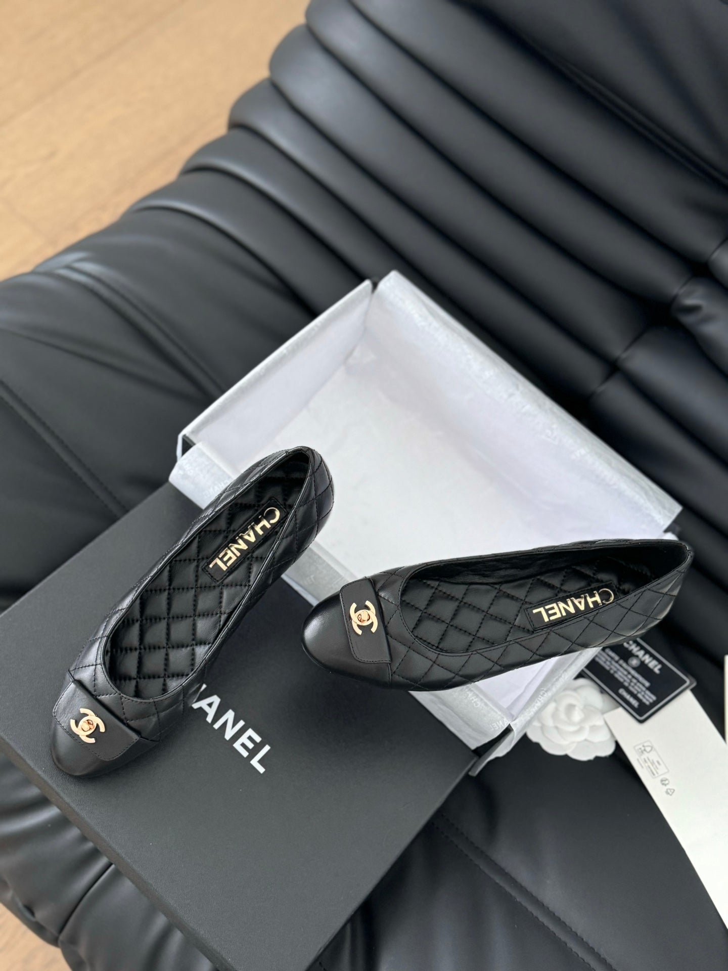 cc classic ballet flat black quilted calfskin