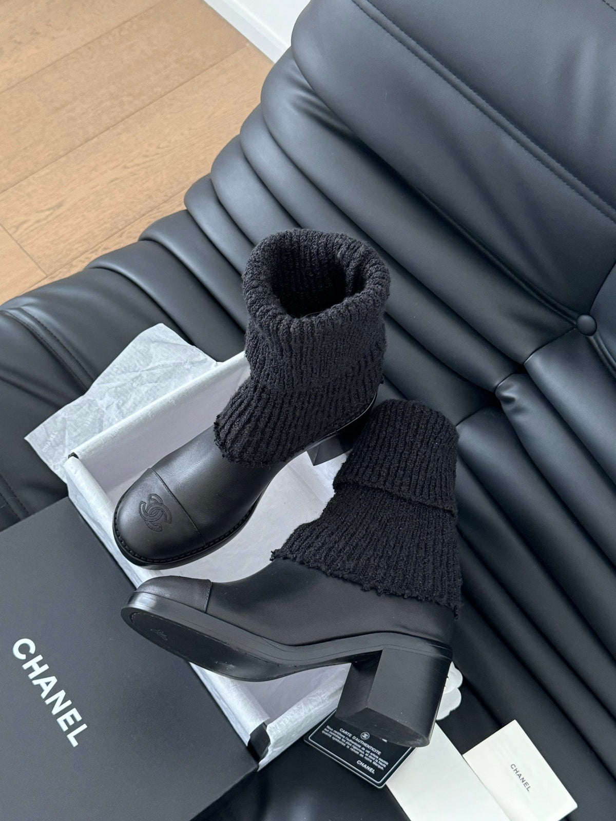 CC 25 new sock boots black knit wool sheepskin 458774