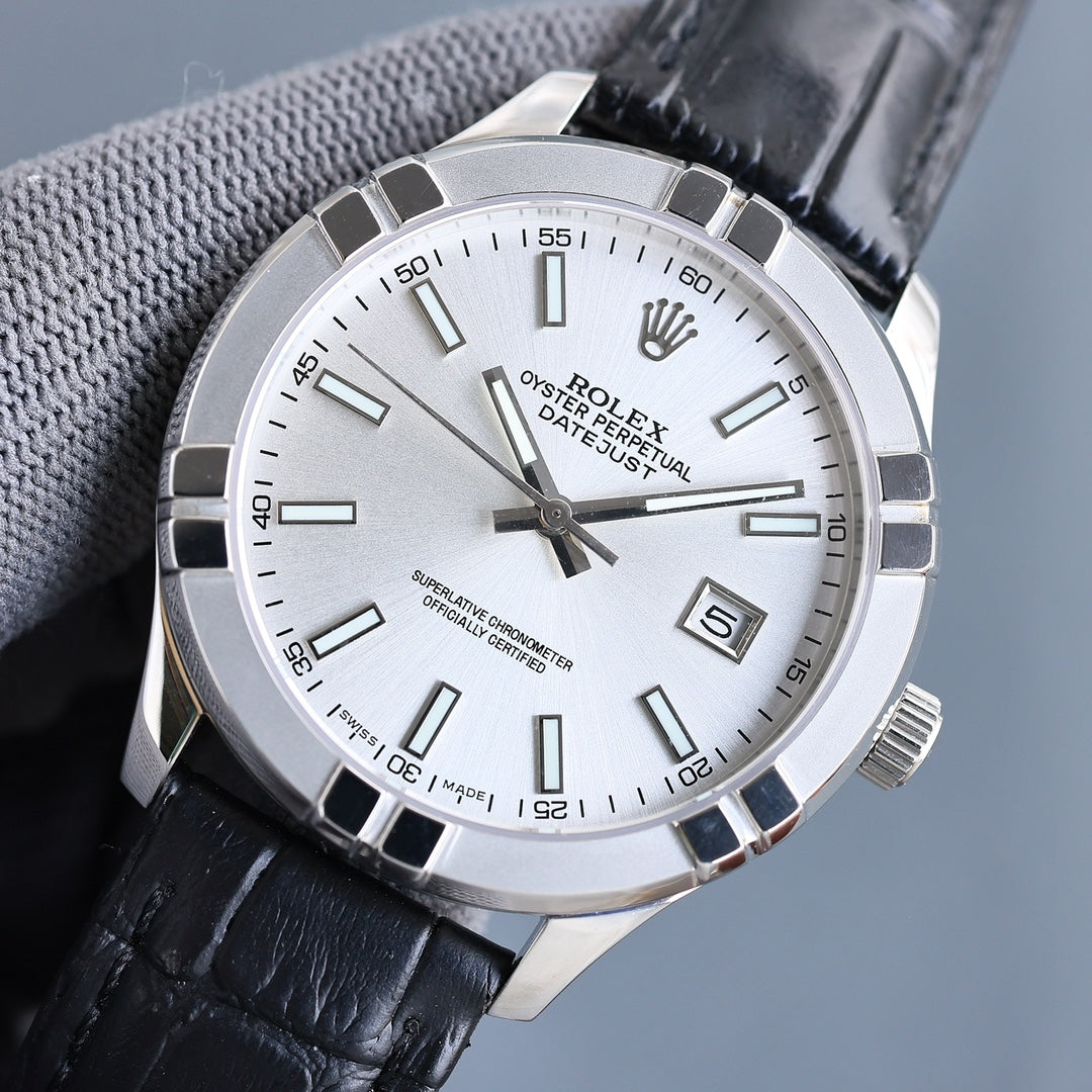 Rolex 25 Datejust 40mm Black White Calfskin Belt