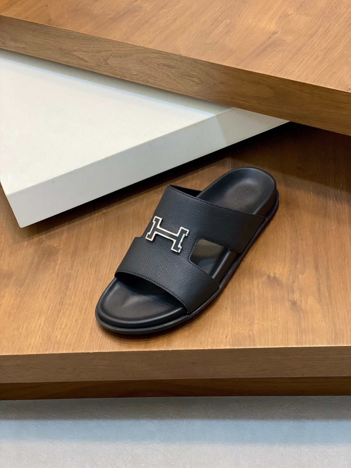 HM Men's Slide Black Cowhide Leather 589001
