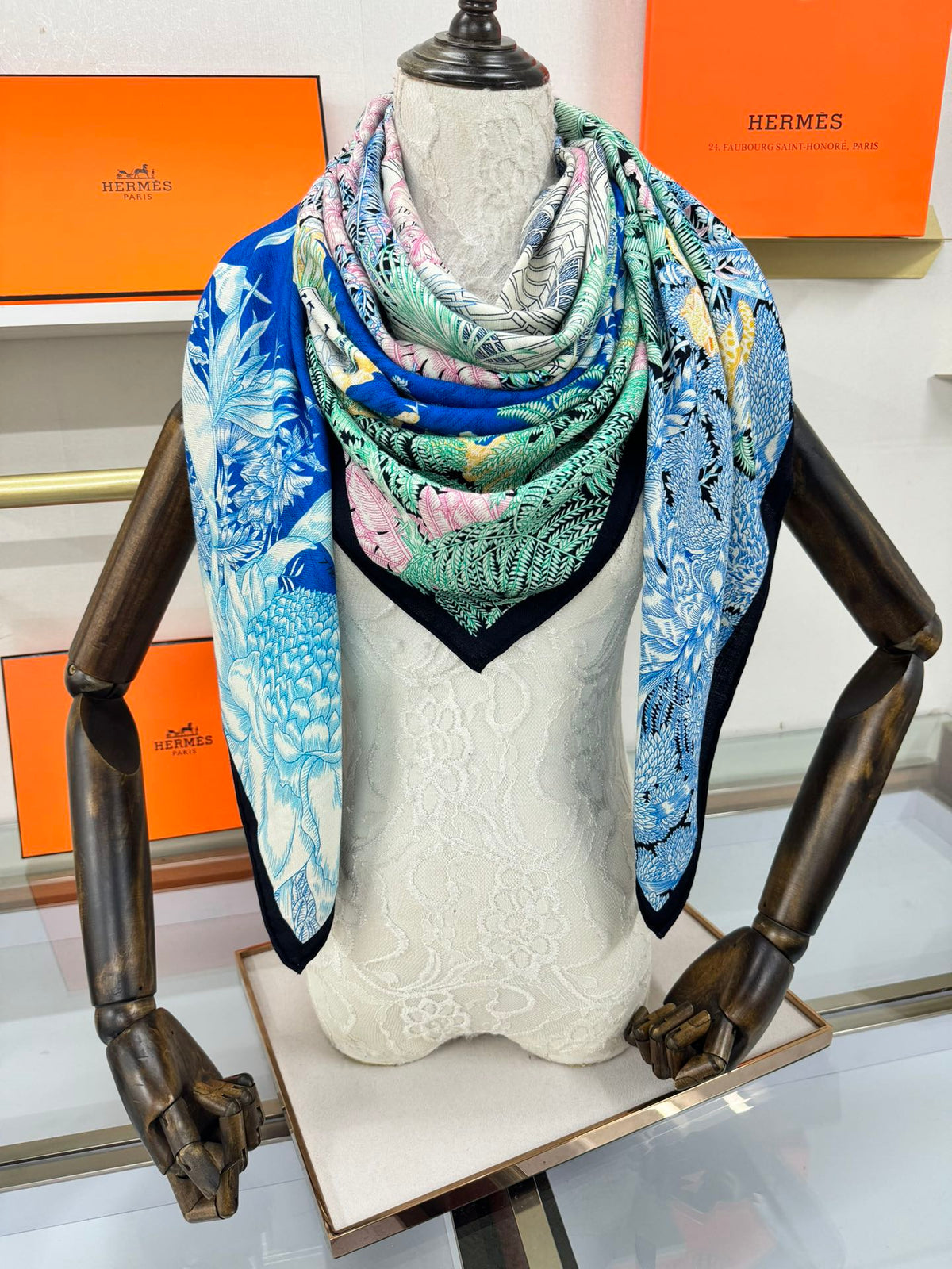 FAUBOURG TROPICAL SHAWL 140 CM IN COLORFUL CASHMERE AND SILK 379770