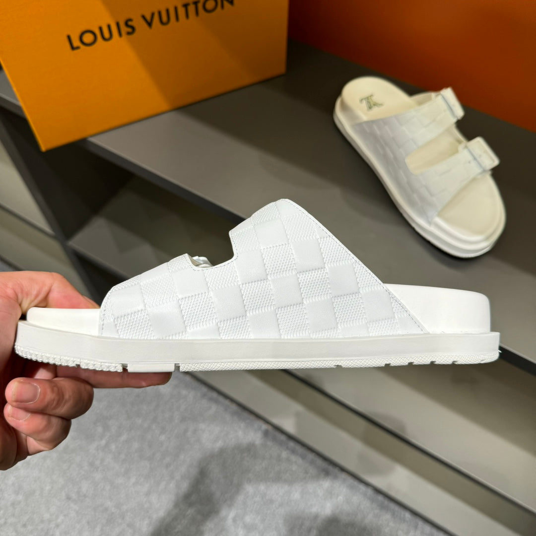 LV DAD SANDAL WHITE DAMIER CALFSKIN