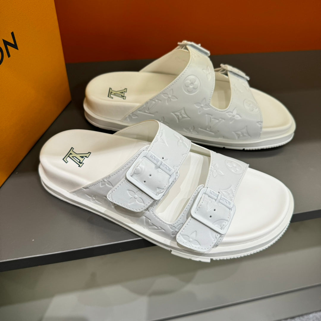 LV DAD SANDAL WHITE EMBOSSED CALFSKIN