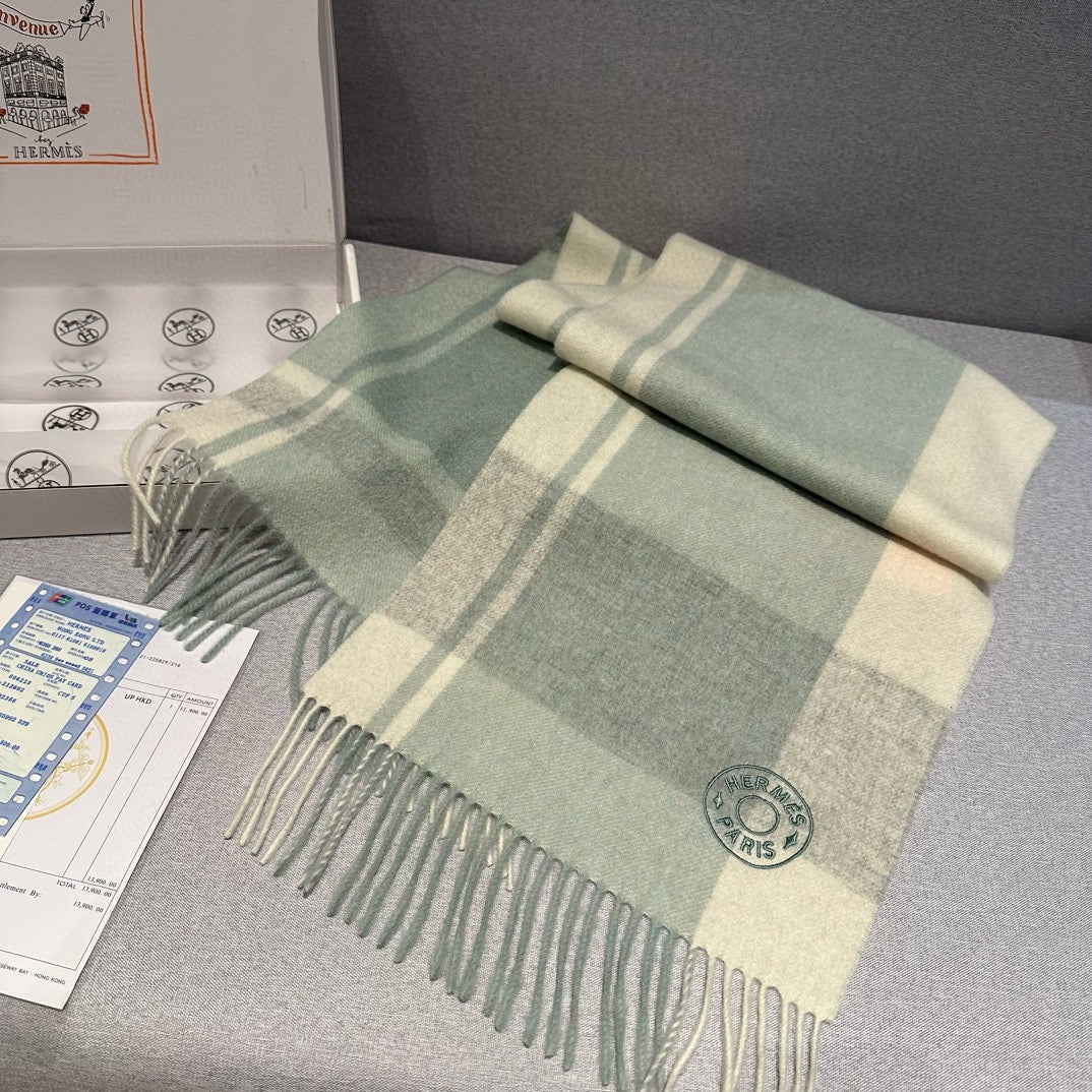 Scarf 180 CM In Light Turquoise Mix White Light Grey Cashmere 381229