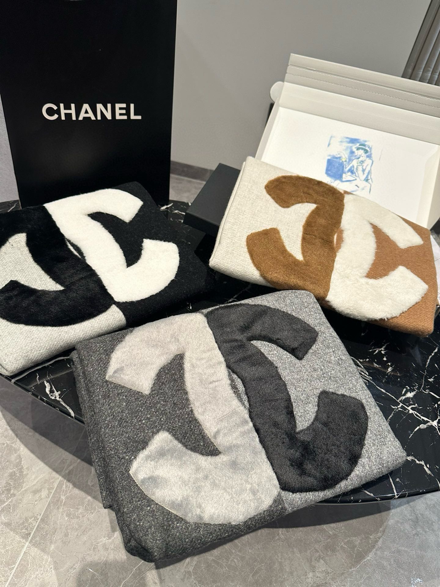 CC Scarf 200 CM In Dark Grey Mix Light Grey Fleece Wool 405153